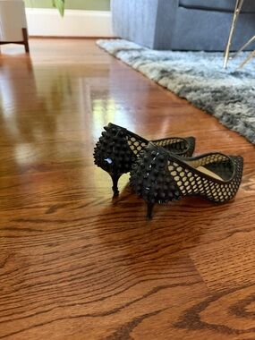Christian Louboutin Black Mesh Spiked Kitten Heels